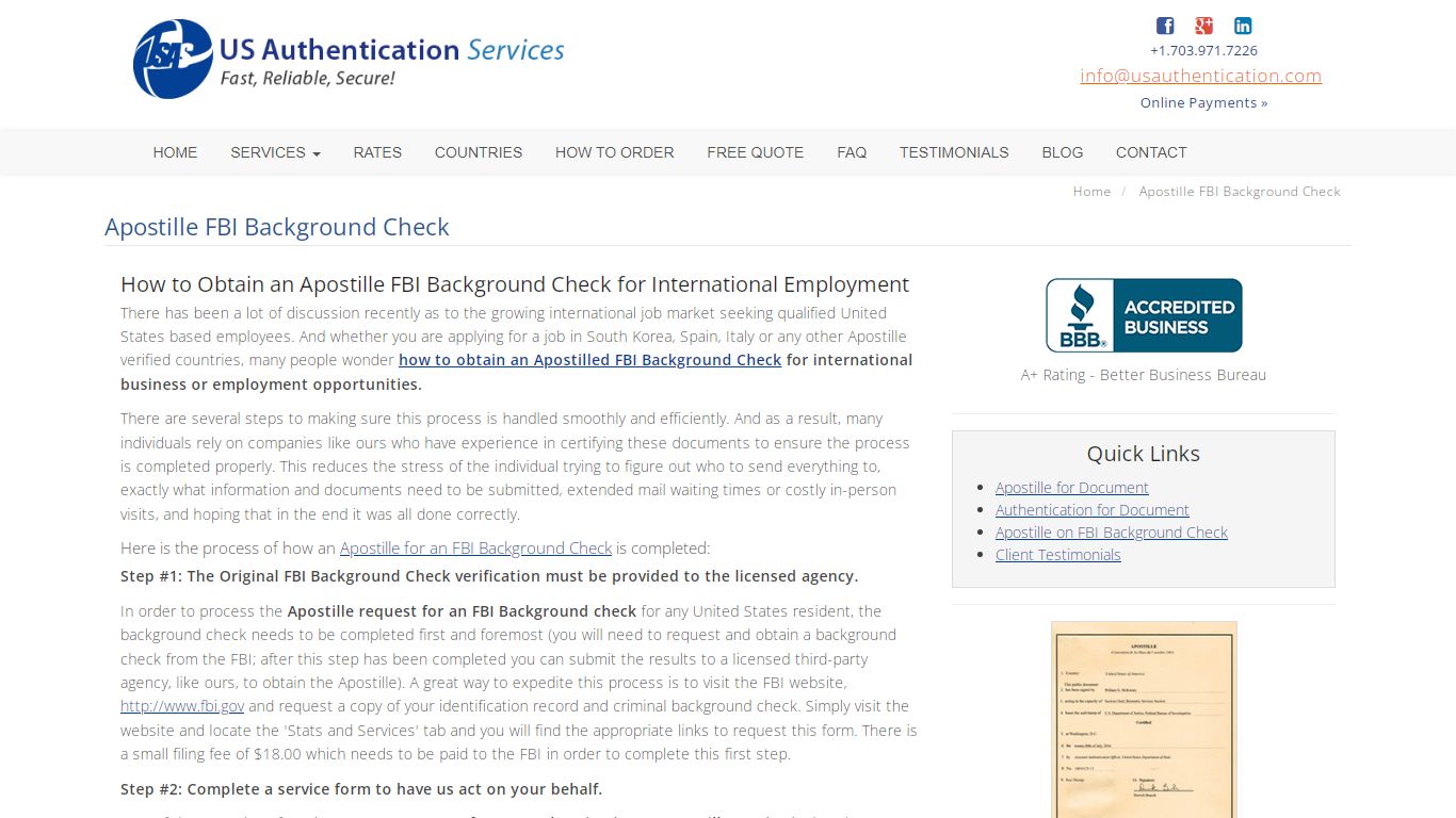 Apostille FBI Background Check - US Authentication